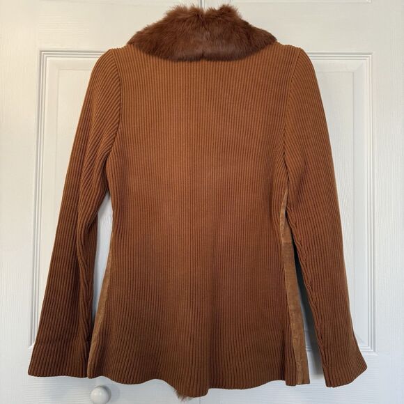 Nygard Brown Suede Leather Sweater Jacket Rabbit Fur Collar Women’s Size S (6-8) - Picture 5 of 8